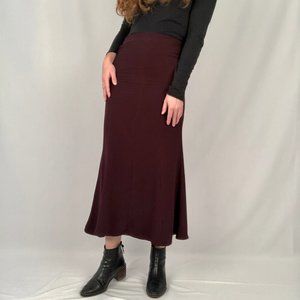 Vintage High Waisted Long Slip Midi Maxi Skirt Ankle Mermaid Fit Flare Maroon